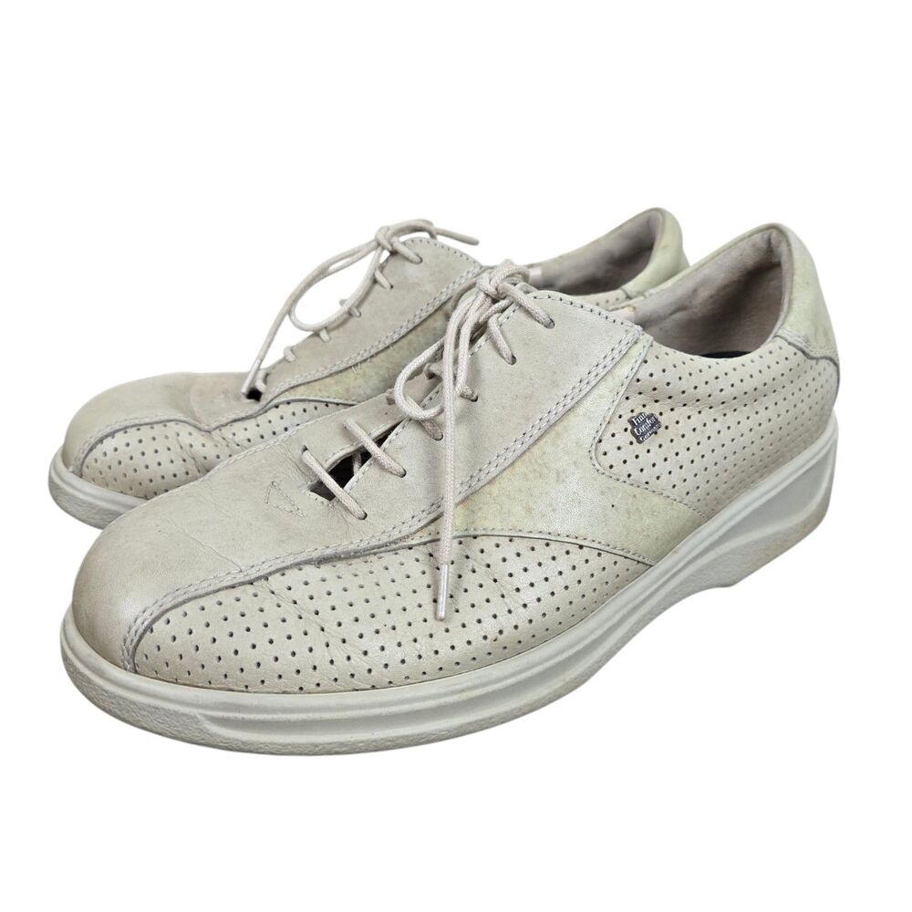 Finn Comfort Macau Lace Up Sneakers Sz 4.5 Beige Perforated Orthopedic